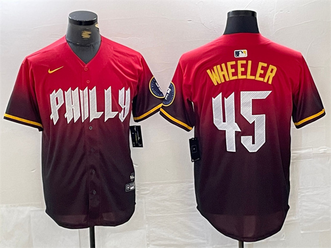 Men's Philadelphia Phillies #45 Zack Wheeler Red 2024 City Connect Limited Stitched Jersey